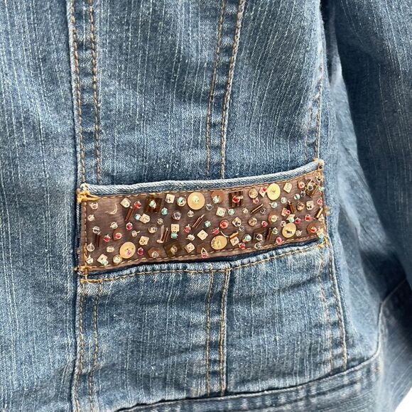 Hearts of Palm Women's Blue Beaded Denim Crop Jacket Size 14 - Picture 4 of 6
